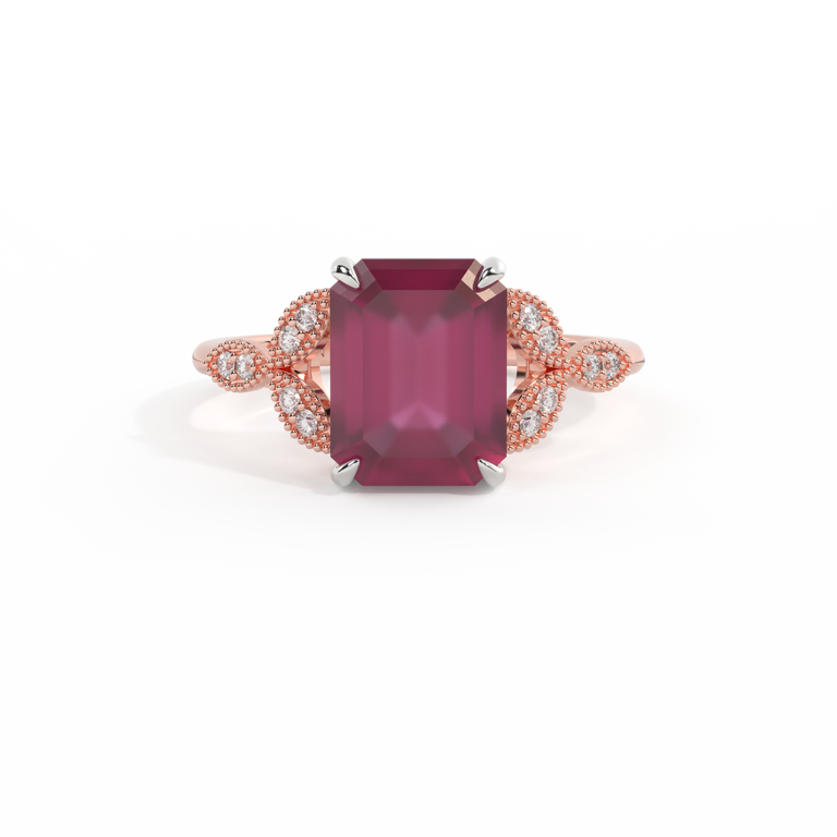 Floral Emerald Ruby 18K Rose Gold Ring