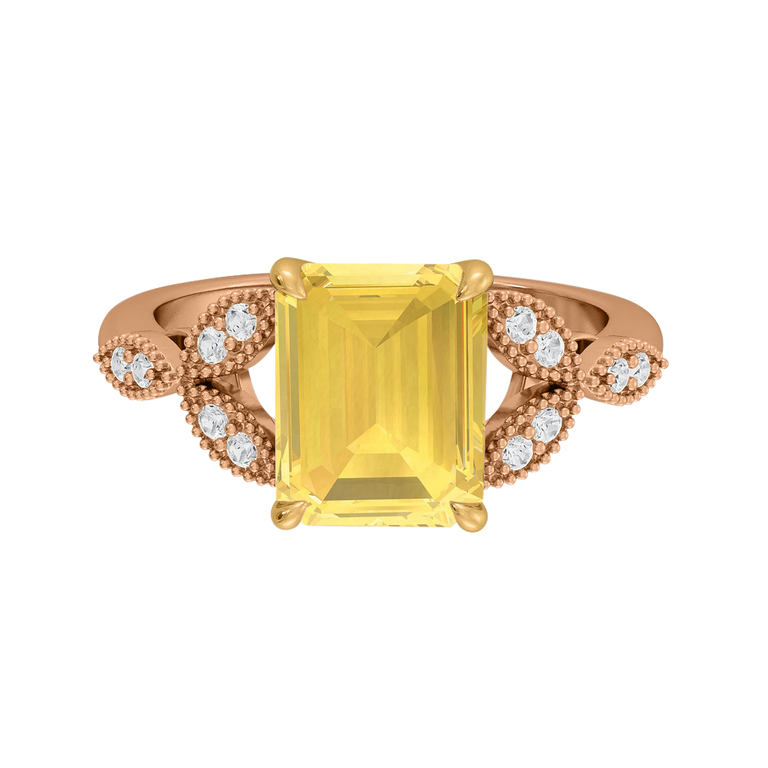 Floral Emerald Yellow Sapphire 18K Rose Gold Ring