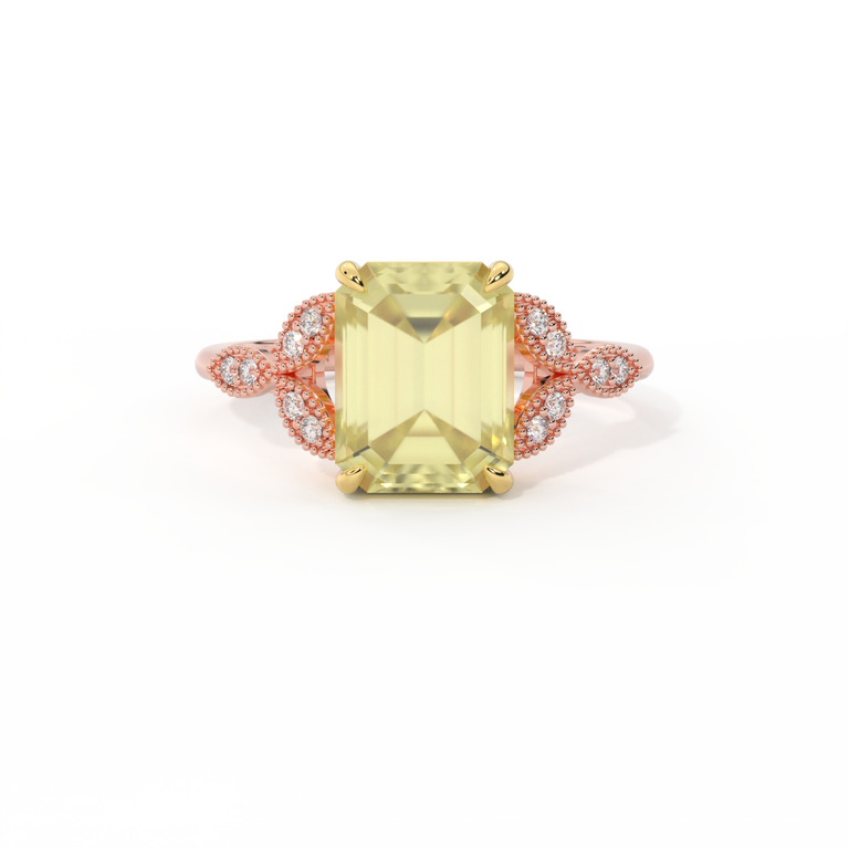 Floral Emerald Yellow Sapphire 18K Rose Gold Ring