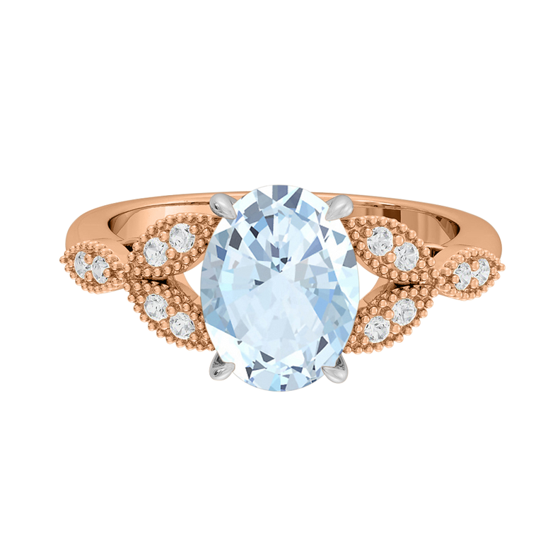 Floral Oval Aquamarine 18K Rose Gold Ring