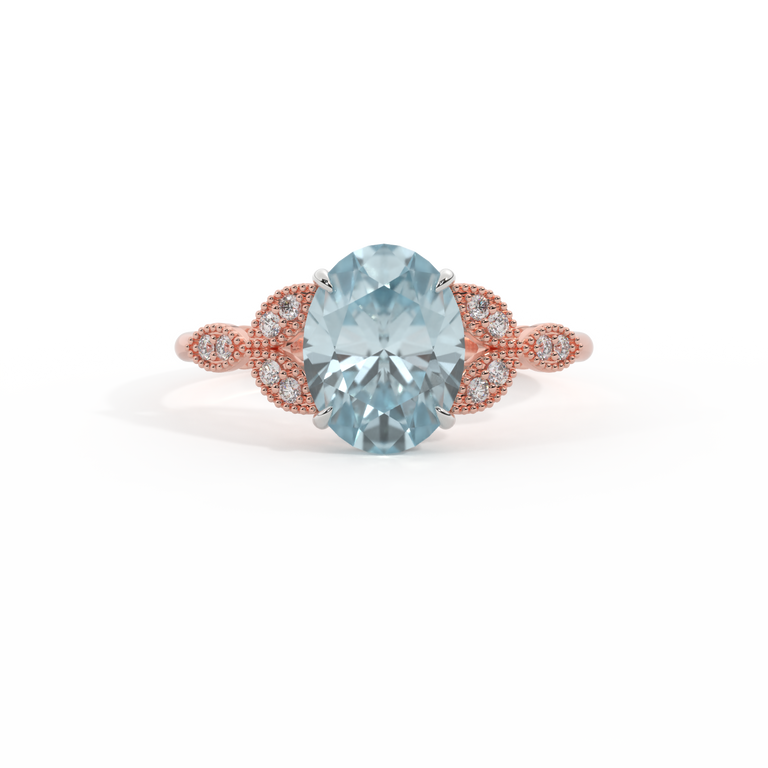 Floral Oval Aquamarine 18K Rose Gold Ring