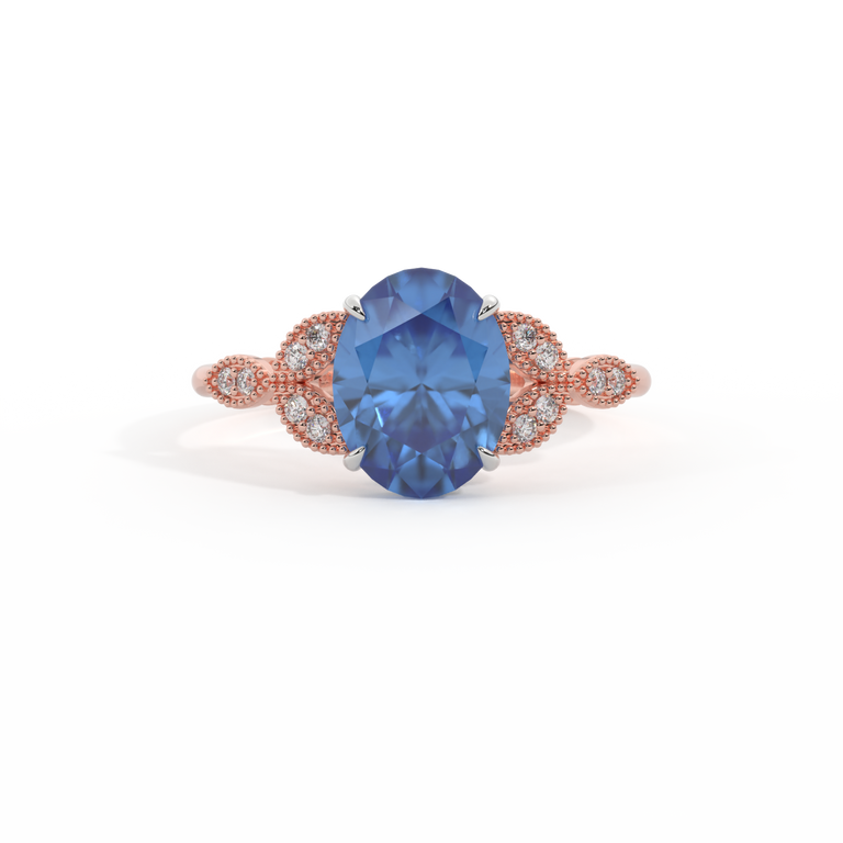 Floral Oval Blue Sapphire 18K Rose Gold Ring