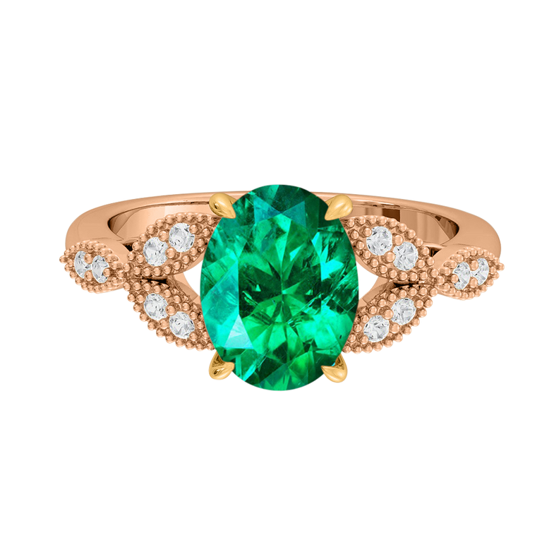 Floral Oval Emerald 18K Rose Gold Ring