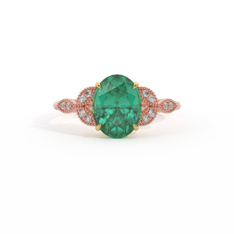 Floral Oval Emerald 18K Rose Gold Ring