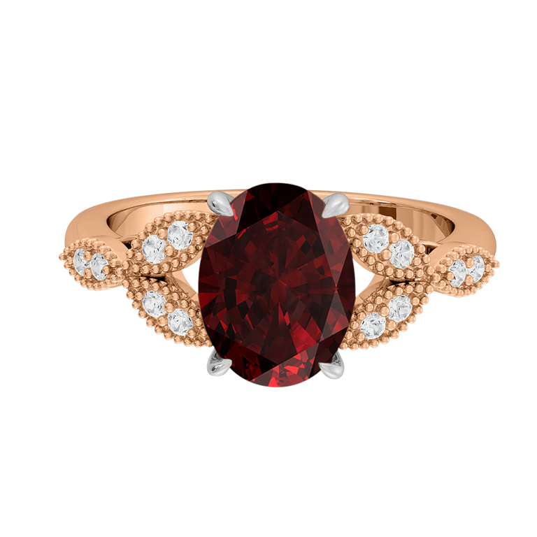 Floral Oval Garnet 18K Rose Gold Ring