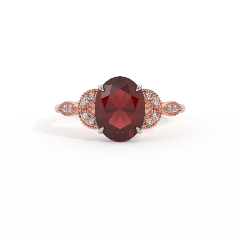 Floral Oval Garnet 18K Rose Gold Ring