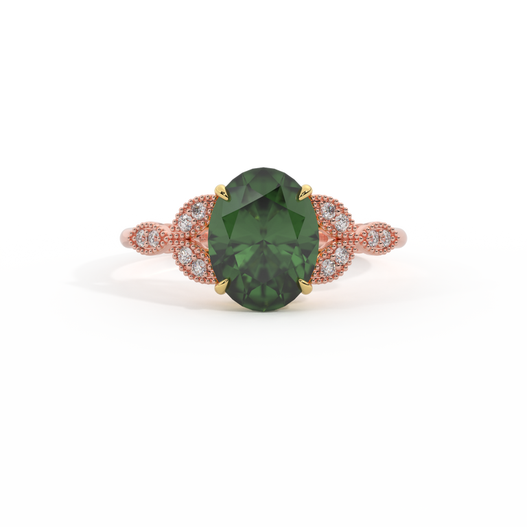 Floral Oval Green Sapphire 18K Rose Gold Ring