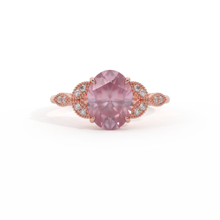Floral Oval Pink Sapphire 18K Rose Gold Ring