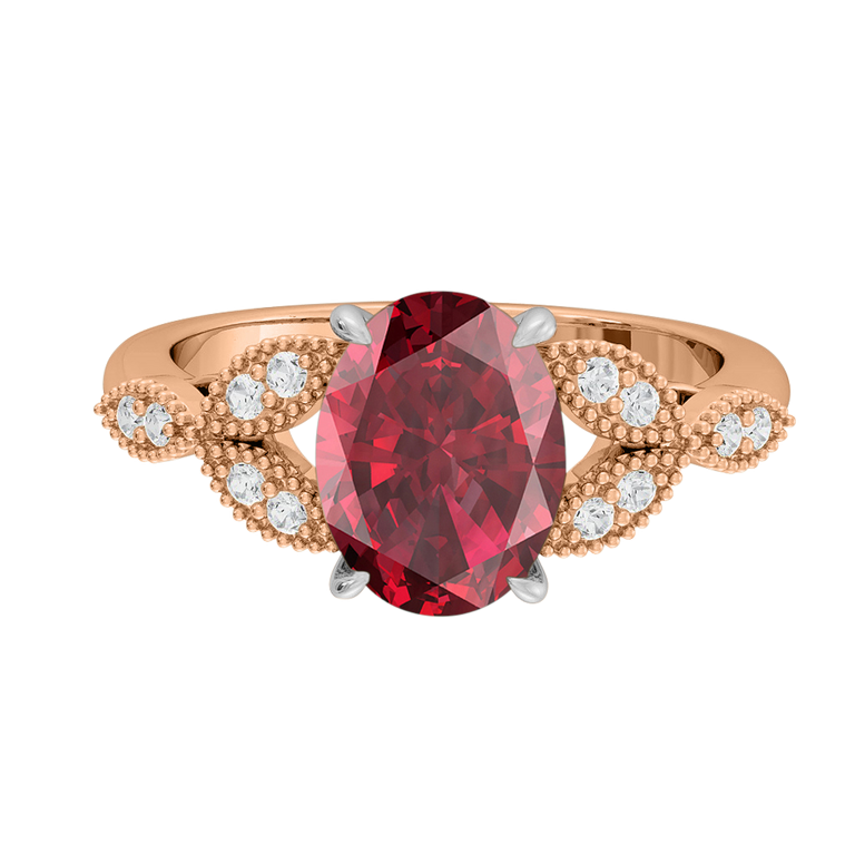 Floral Oval Ruby 18K Rose Gold Ring