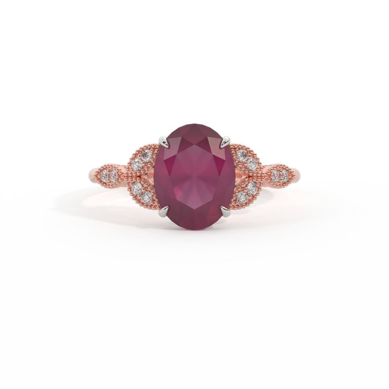 Floral Oval Ruby 18K Rose Gold Ring