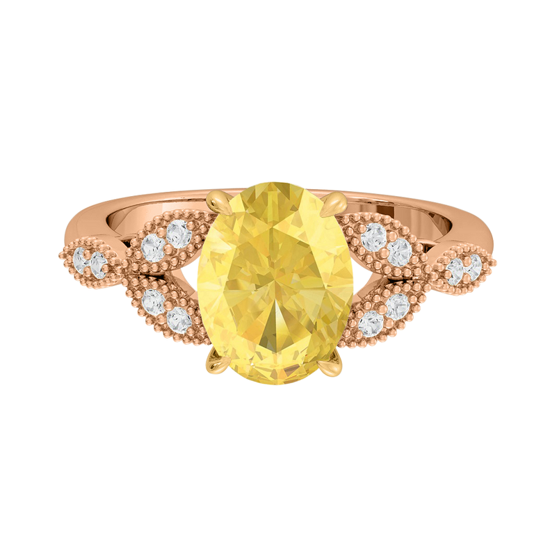 Floral Oval Yellow Sapphire 18K Rose Gold Ring