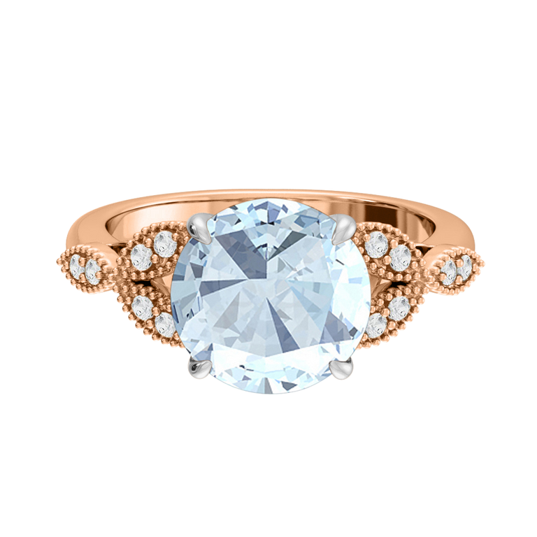 Floral Round Aquamarine 18K Rose Gold Ring