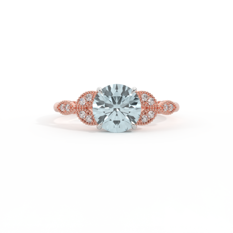 Floral Round Aquamarine 18K Rose Gold Ring