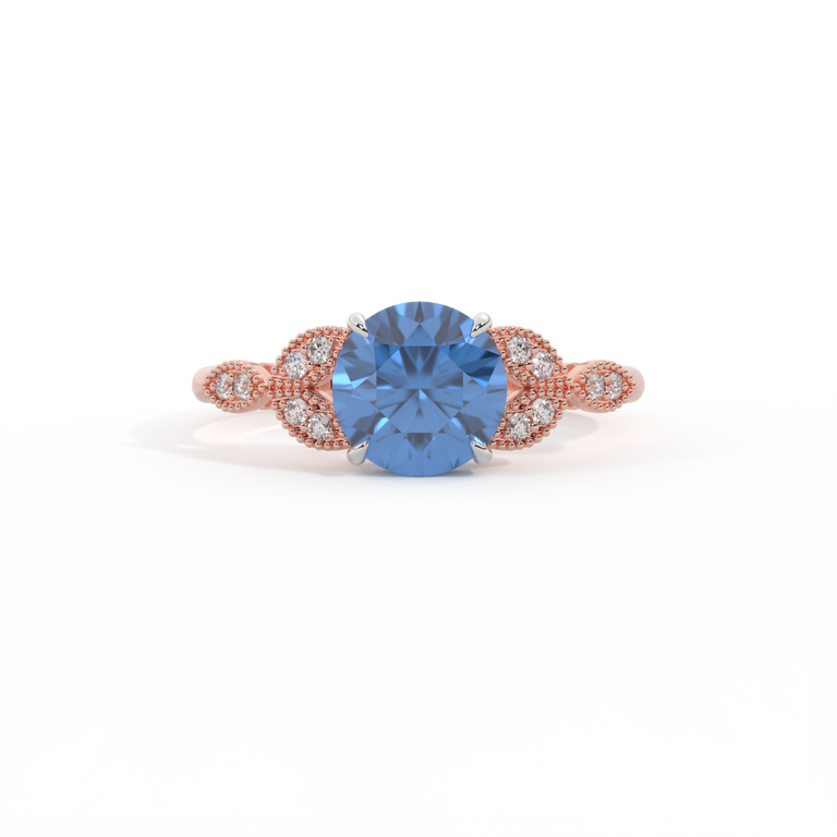 Floral Round Blue Sapphire 18K Rose Gold Ring
