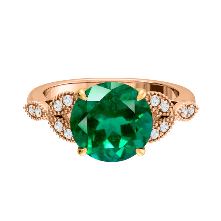 Floral Round Emerald 18K Rose Gold Ring