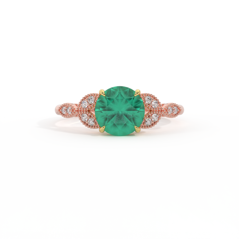 Floral Round Emerald 18K Rose Gold Ring