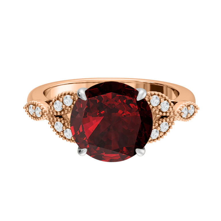 Floral Round Garnet 18K Rose Gold Ring