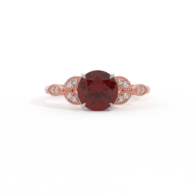 Floral Round Garnet 18K Rose Gold Ring
