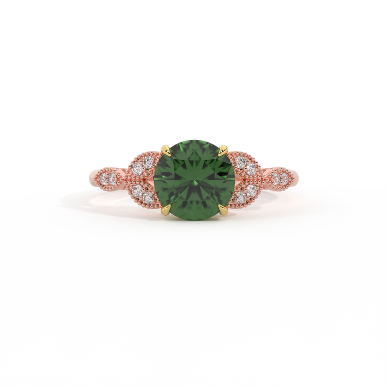 Floral Round Green Sapphire 18K Rose Gold Ring