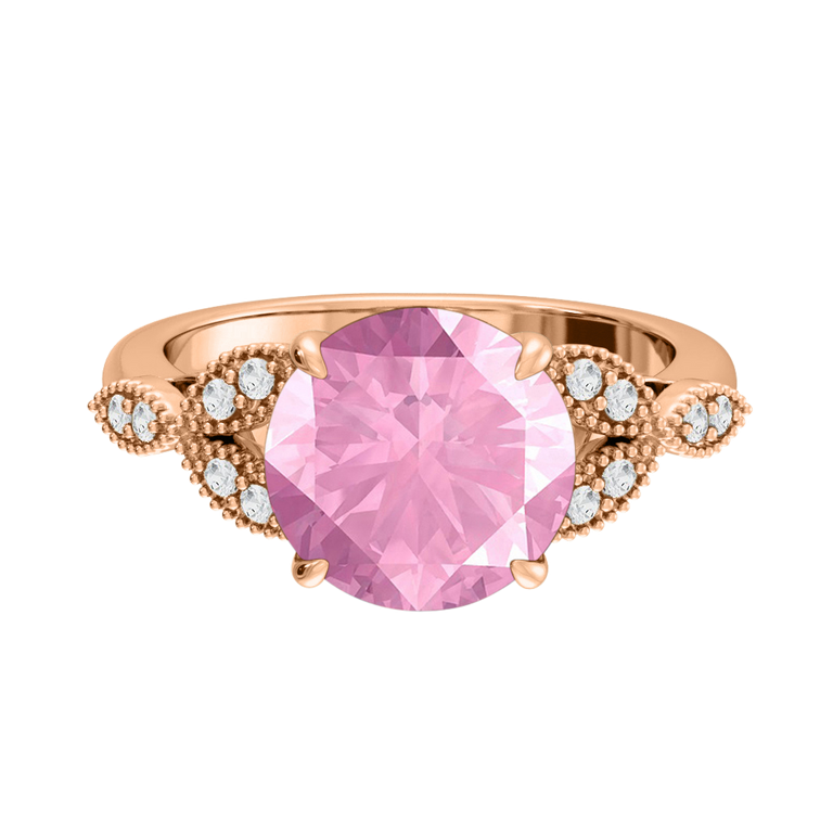 Floral Round Pink Sapphire 18K Rose Gold Ring