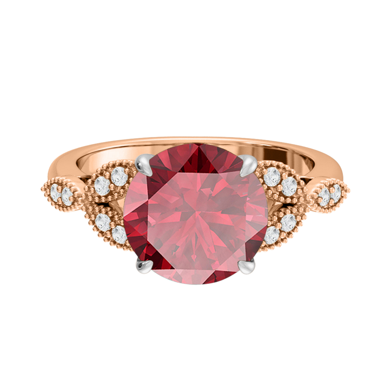 Floral Round Ruby 18K Rose Gold Ring