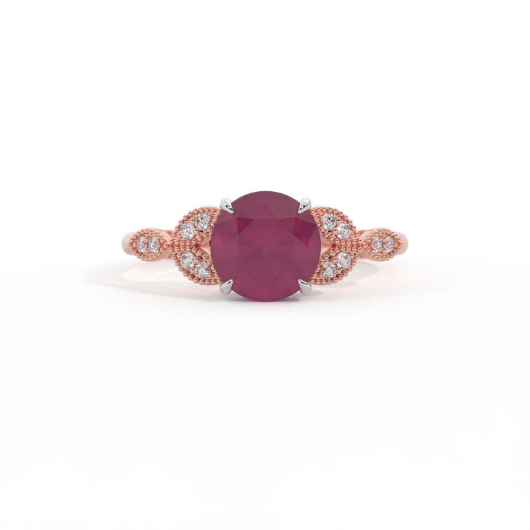 Floral Round Ruby 18K Rose Gold Ring