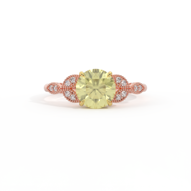 Floral Round Yellow Sapphire 18K Rose Gold Ring