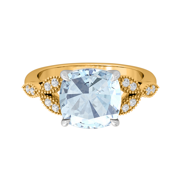 Floral Cushion Aquamarine 18K Yellow Gold Ring