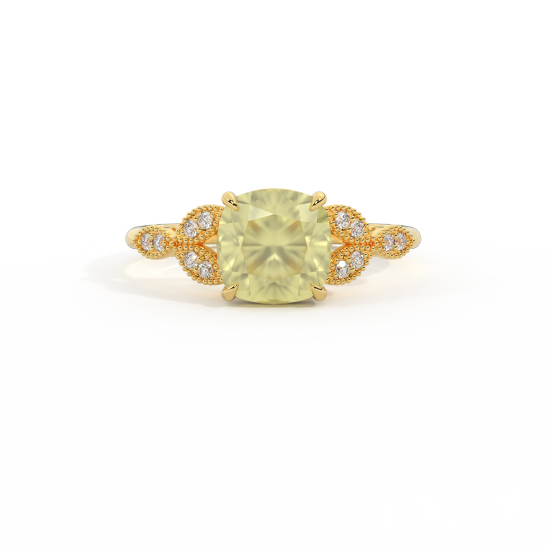 Floral Cushion Yellow Sapphire 18K Yellow Gold Ring
