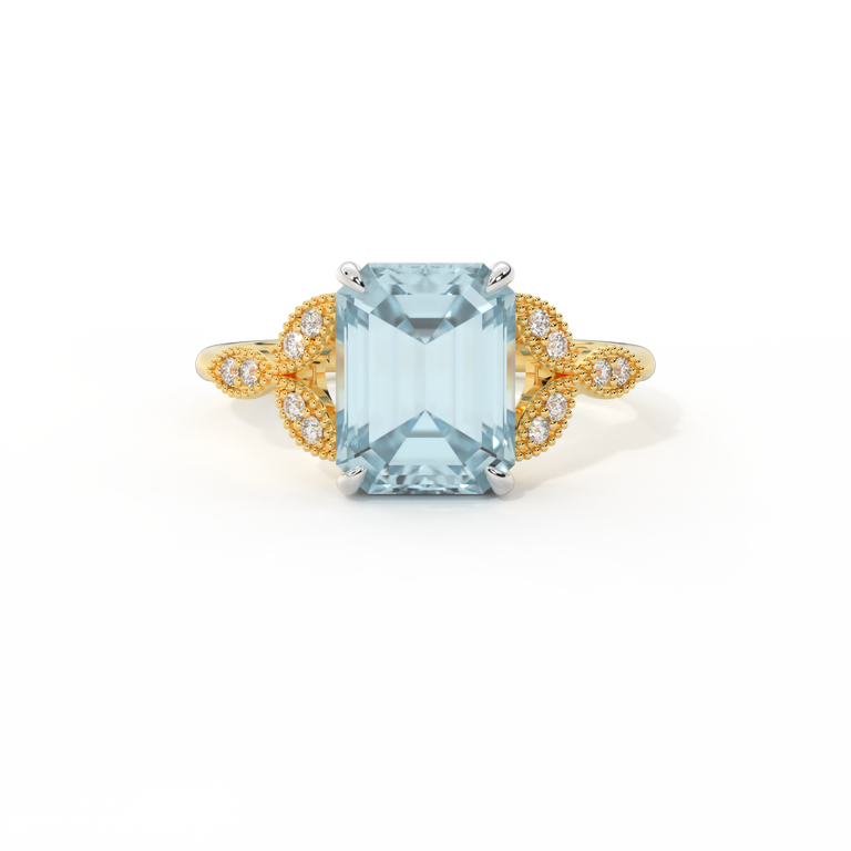 Floral Emerald Aquamarine 18K Yellow Gold Ring
