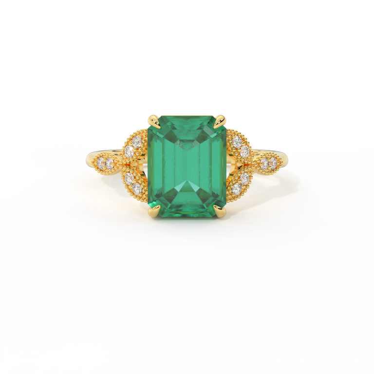 Floral Emerald Emerald 18K Yellow Gold Ring