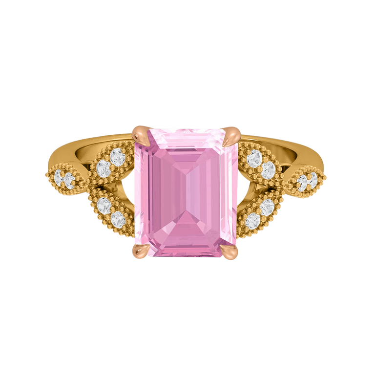 Floral Emerald Pink Sapphire 18K Yellow Gold Ring