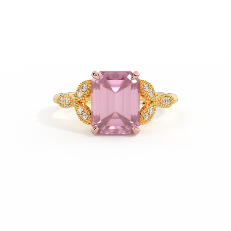 Floral Emerald Pink Sapphire 18K Yellow Gold Ring