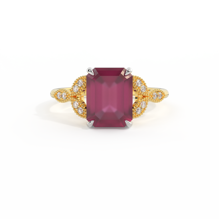 Floral Emerald Ruby 18K Yellow Gold Ring