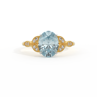 Floral Oval Aquamarine 18K Yellow Gold Ring