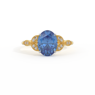 Floral Oval Blue Sapphire 18K Yellow Gold Ring