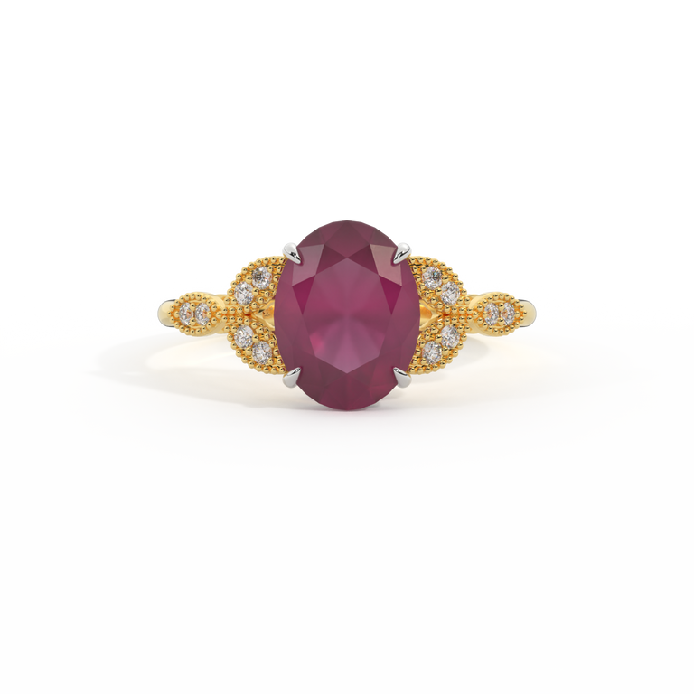 Floral Oval Ruby 18K Yellow Gold Ring