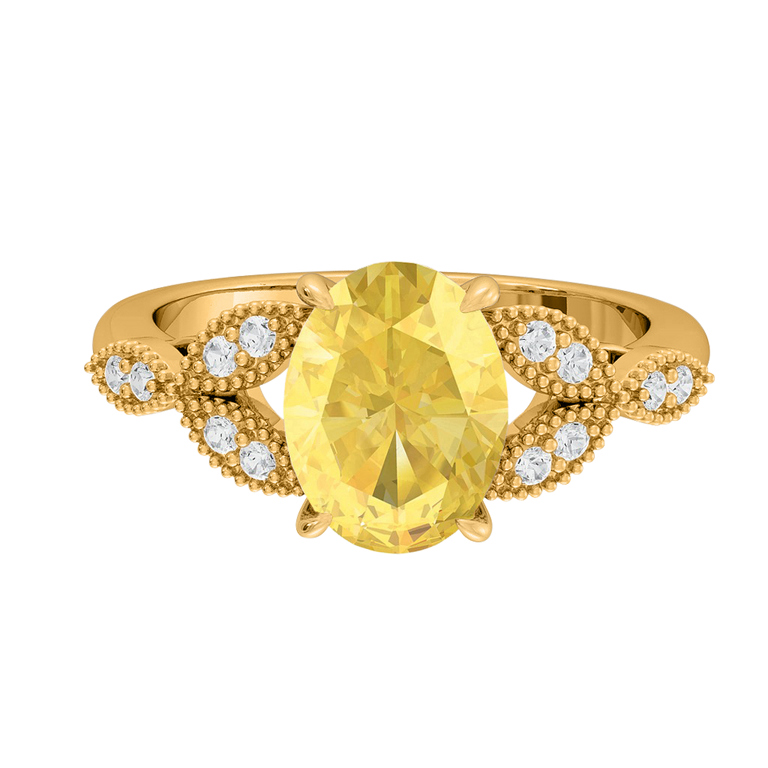 Floral Oval Yellow Sapphire 18K Yellow Gold Ring