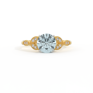 Floral Round Aquamarine 18K Yellow Gold Ring