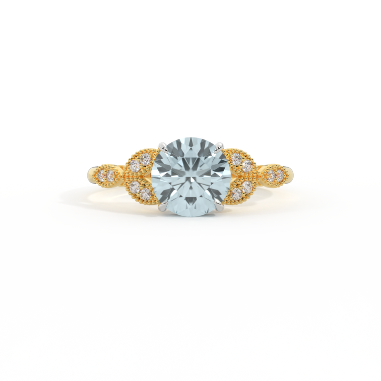Floral Round Aquamarine 18K Yellow Gold Ring