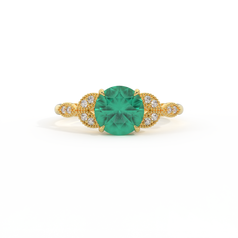 Floral Round Emerald 18K Yellow Gold Ring