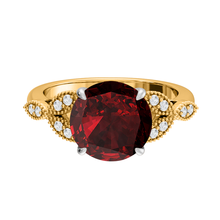 Floral Round Garnet 18K Yellow Gold Ring