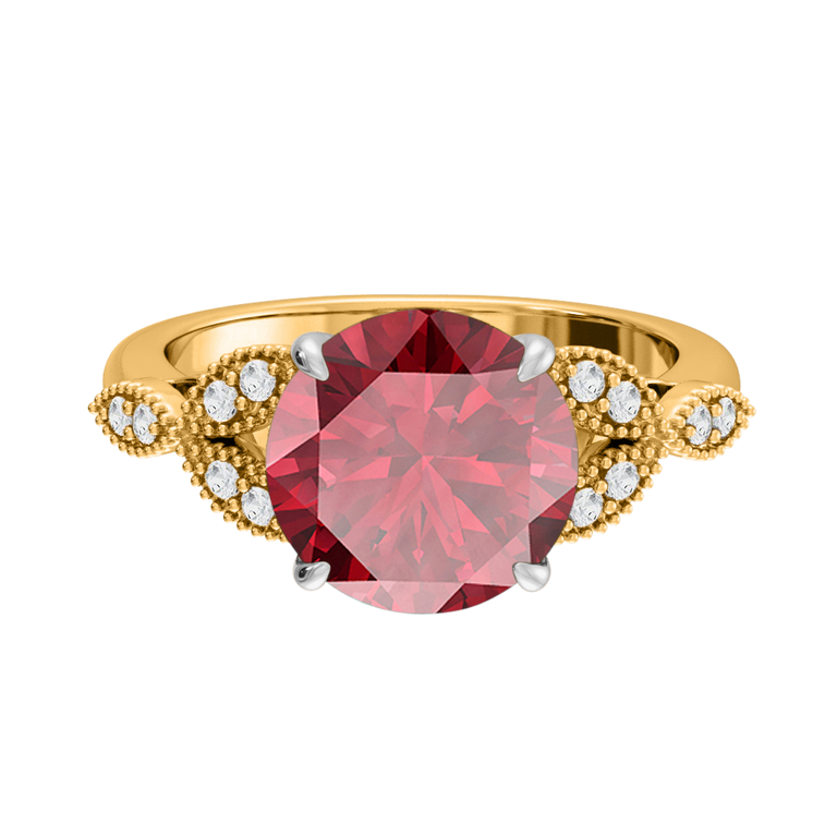 Floral Round Ruby 18K Yellow Gold Ring