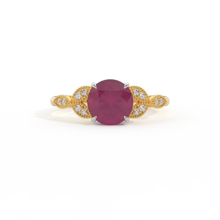 Floral Round Ruby 18K Yellow Gold Ring