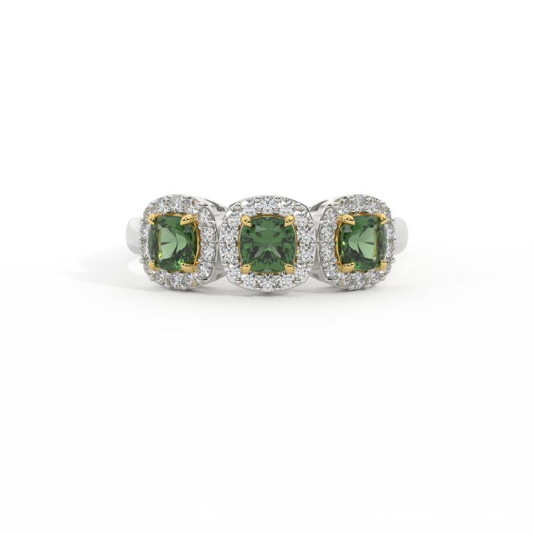 Garland Cushion Green Sapphire Platinum Ring