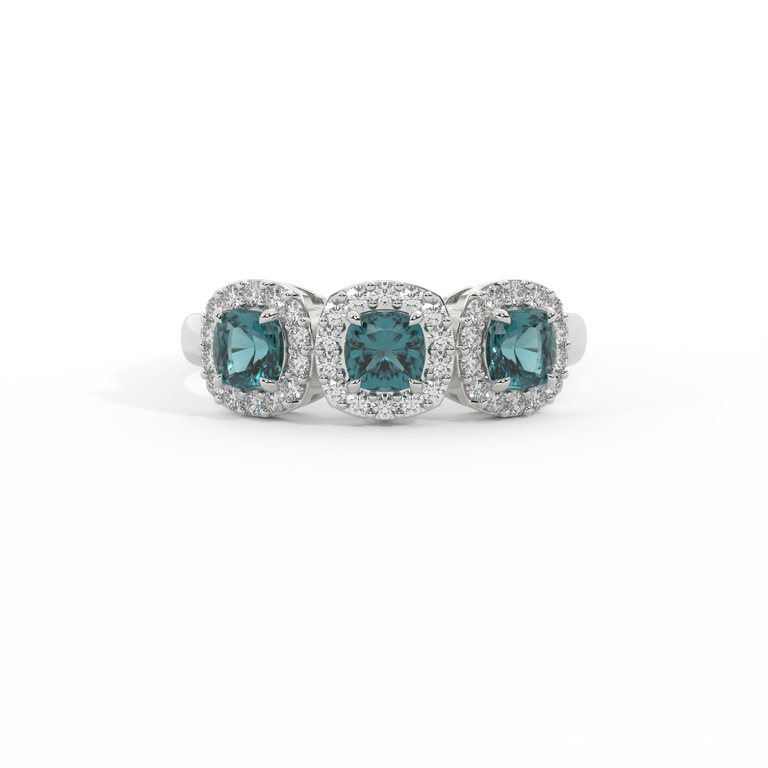 Garland Cushion Teal Sapphire Platinum Ring
