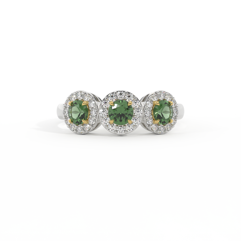 Garland Round Green Sapphire Platinum Ring
