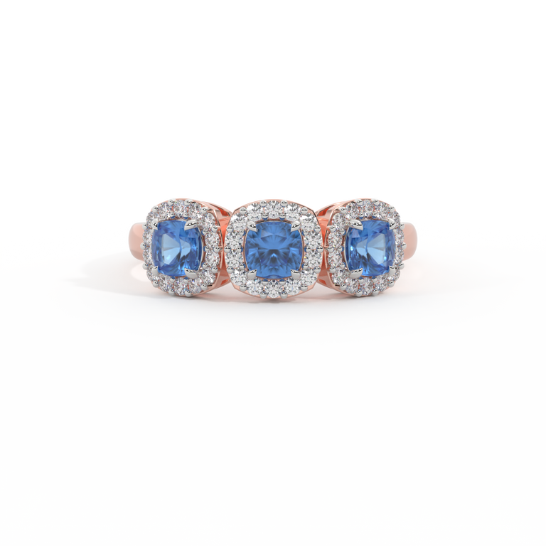 Garland Cushion Blue Sapphire 18K Rose Gold Ring