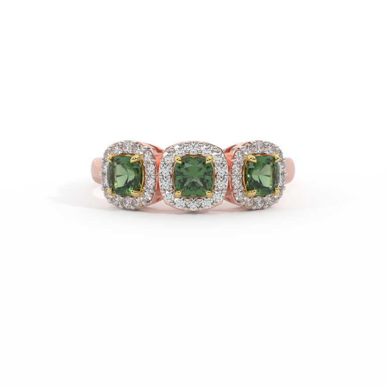 Garland Cushion Green Sapphire 18K Rose Gold Ring