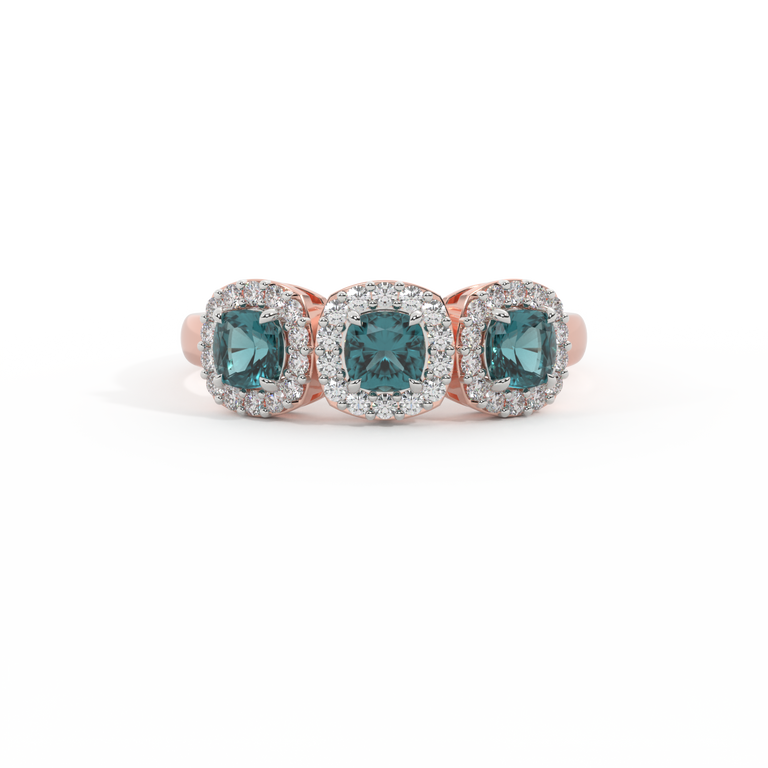 Garland Cushion Teal Sapphire 18K Rose Gold Ring